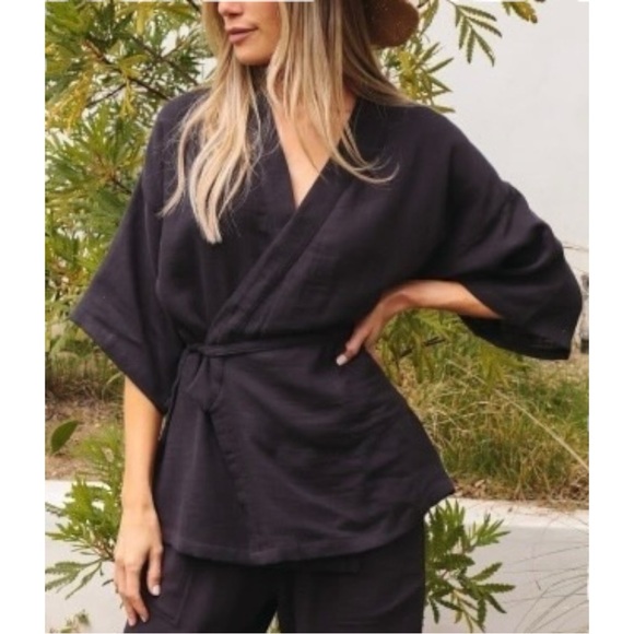 Oddbird Co. Tops - ODD BIRD Kardes Charcoal Gray Cotton Gauze Oversized Loose Fit Loungewear Top